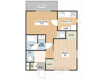 LE CHAT ROUX (1LDK/1階)の間取り写真