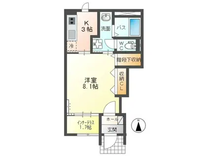 ビオルネ 奏(1K/1階)の間取り写真