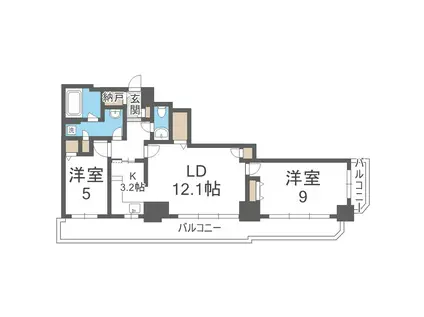 知事公館前タワーレジデンス(2LDK/13階)の間取り写真