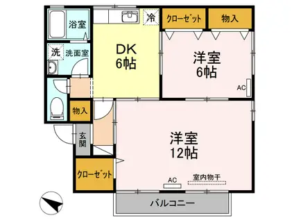 メゾンつつじヶ丘C(2DK/2階)の間取り写真