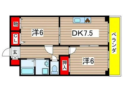 ボヌールI(2DK/2階)の間取り写真