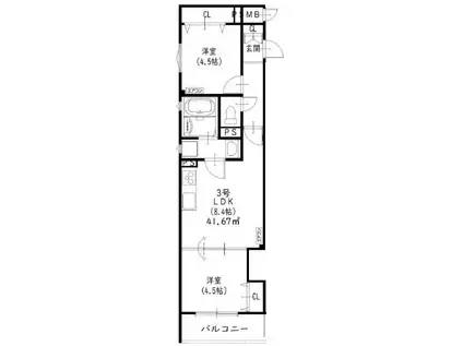 ラモーナ藤阪元町(2LDK/1階)の間取り写真