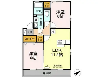 ハーミテージA(2LDK/1階)の間取り写真