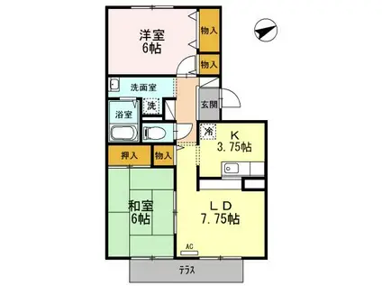フレマリール林(2LDK/1階)の間取り写真