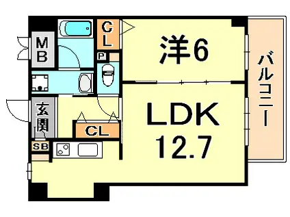 モンテルーチェ甲南(1LDK/6階)の間取り写真