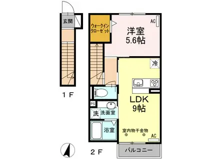 メヌエット(1LDK/2階)の間取り写真