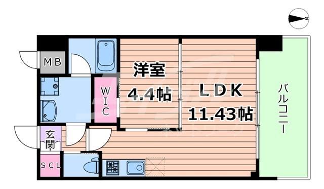 プレジオ城東(1LDK/9階)の間取り写真