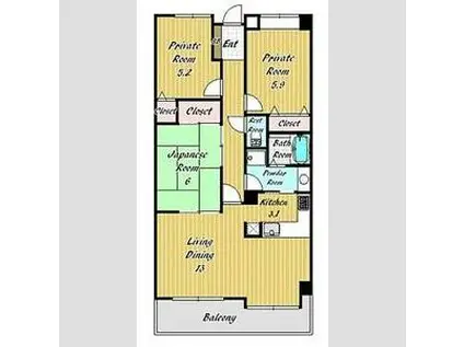 ルナガーデン(3LDK/2階)の間取り写真