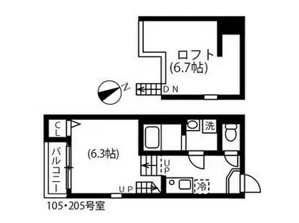 ハーモニーテラス川名町II(1K/1階)の間取り写真