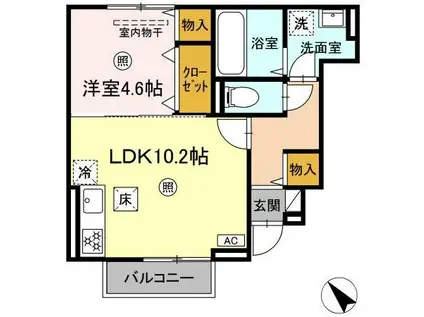 D-ROOM下貫(1LDK/1階)の間取り写真