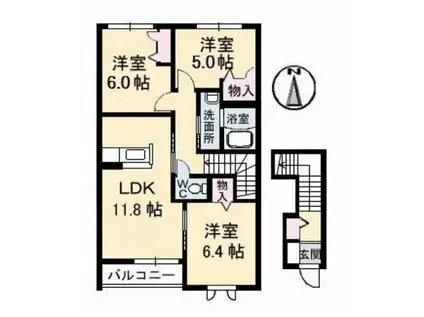 レジデンス原尾島D棟(3LDK/2階)の間取り写真