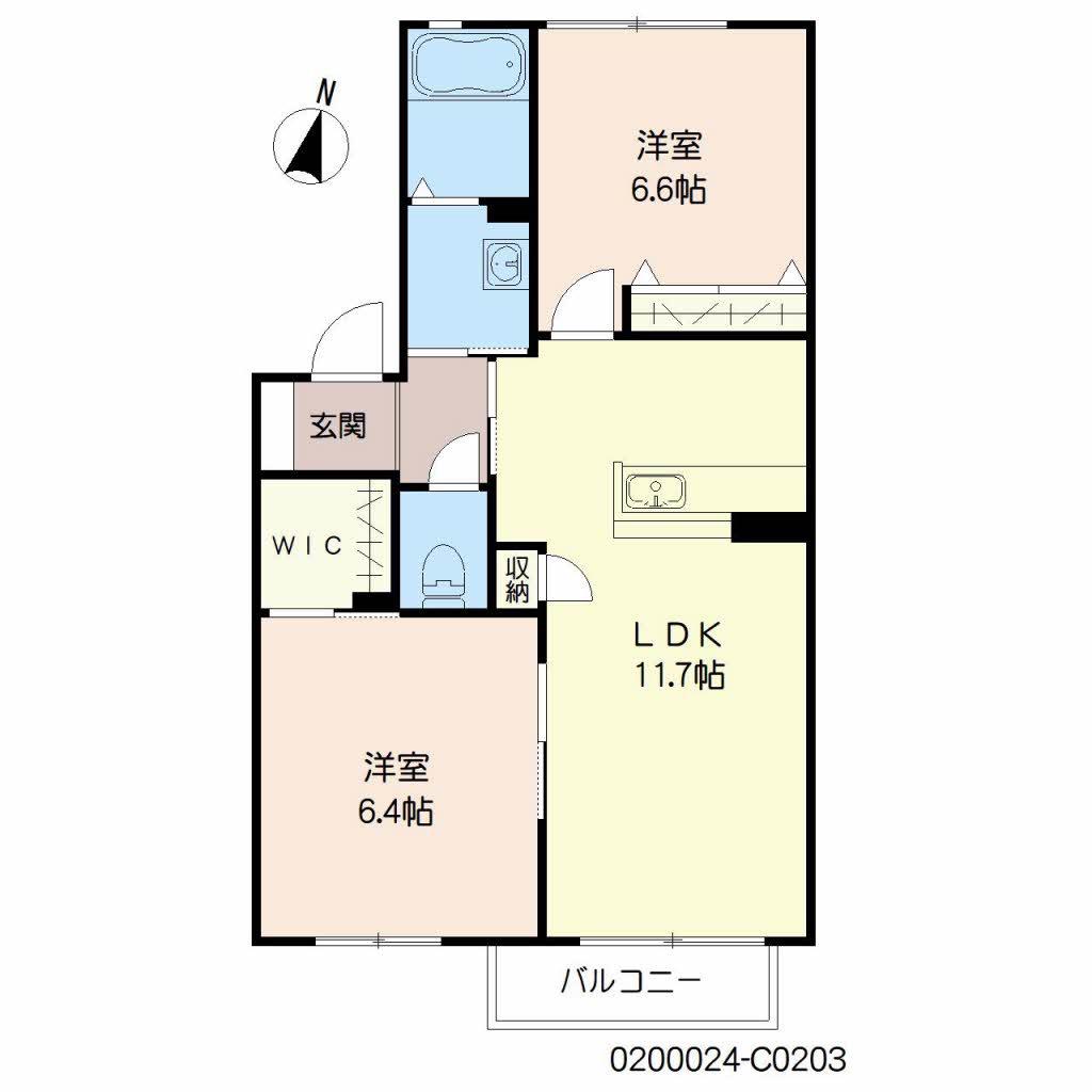 ラシエロC(2LDK/2階)の間取り写真