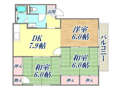 ファミール仁川Ⅳ(3DK/2階)の間取り写真