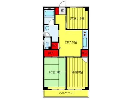 パークハイツ岡野(3DK/3階)の間取り写真