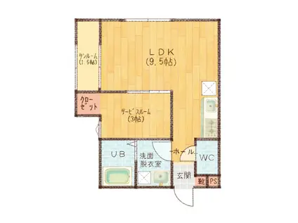 L COLLECTION天神前(1LDK/1階)の間取り写真