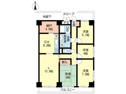 ヴィレッヂワン太平(4SLDK/11階)の間取り写真