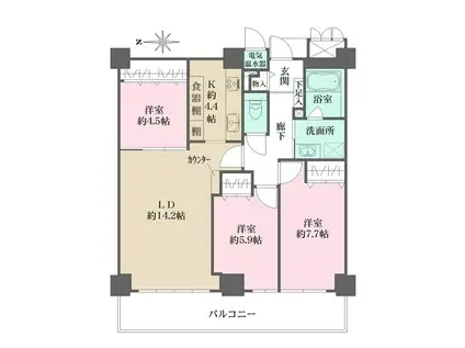 ラピタス31西宮(3LDK/15階)の間取り写真