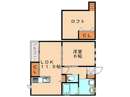 リッツハウス(1LDK/2階)の間取り写真