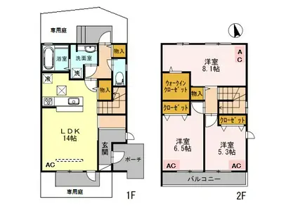 テラスアジュールB棟(3LDK/1階)の間取り写真
