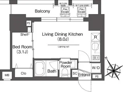 クレヴィアリグゼ文京後楽園(1LDK/11階)の間取り写真