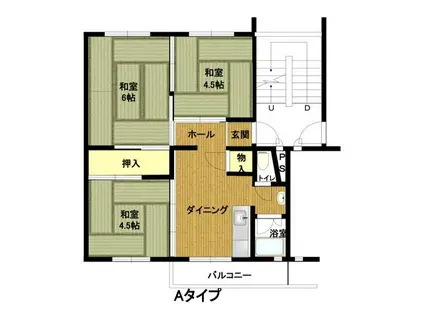 明舞北2号棟(3DK/3階)の間取り写真