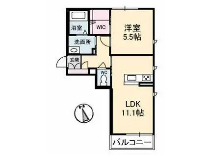 リムステイ ベレオ伏石(1LDK/2階)の間取り写真