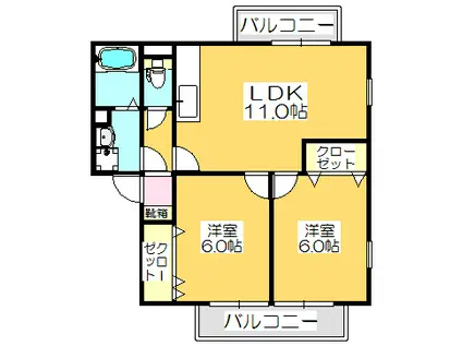 LA・AKIII(2LDK/1階)の間取り写真