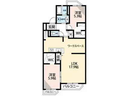 シャイン壱番館(2LDK/3階)の間取り写真