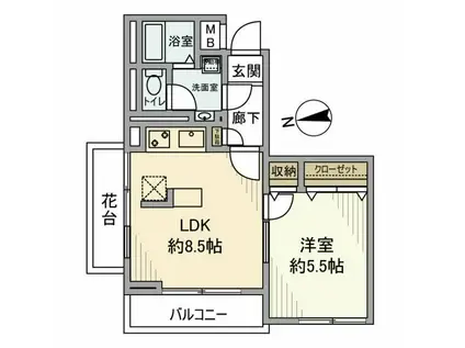 クレール浜田山(1LDK/2階)の間取り写真