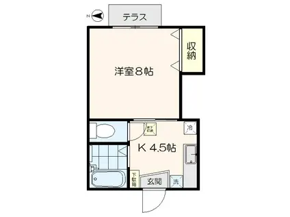 フラットアメニティー(1DK/1階)の間取り写真