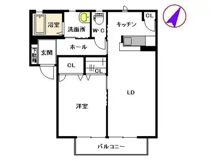 カーサ ソレアード A(1LDK/2階)の間取り写真