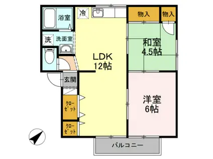 ドミール三和B棟(2LDK/1階)の間取り写真