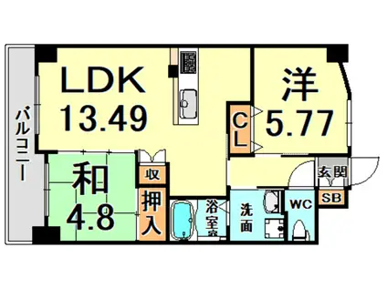 ラ・カーサフェリーチェ阪神尼崎(2LDK/1階)の間取り写真