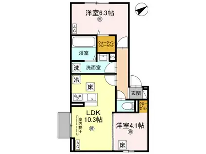 D-ROOM西矢倉(2LDK/1階)の間取り写真
