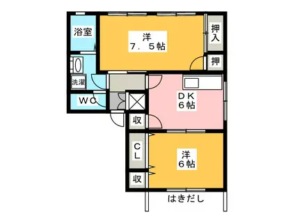 ヴィアンカ(2DK/1階)の間取り写真