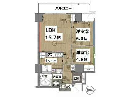 シティコート目黒II(2LDK/2階)の間取り写真