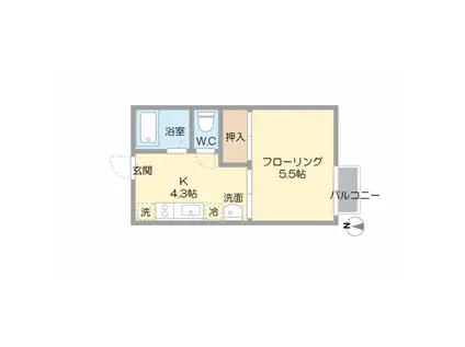 ボレロA棟(1K/2階)の間取り写真