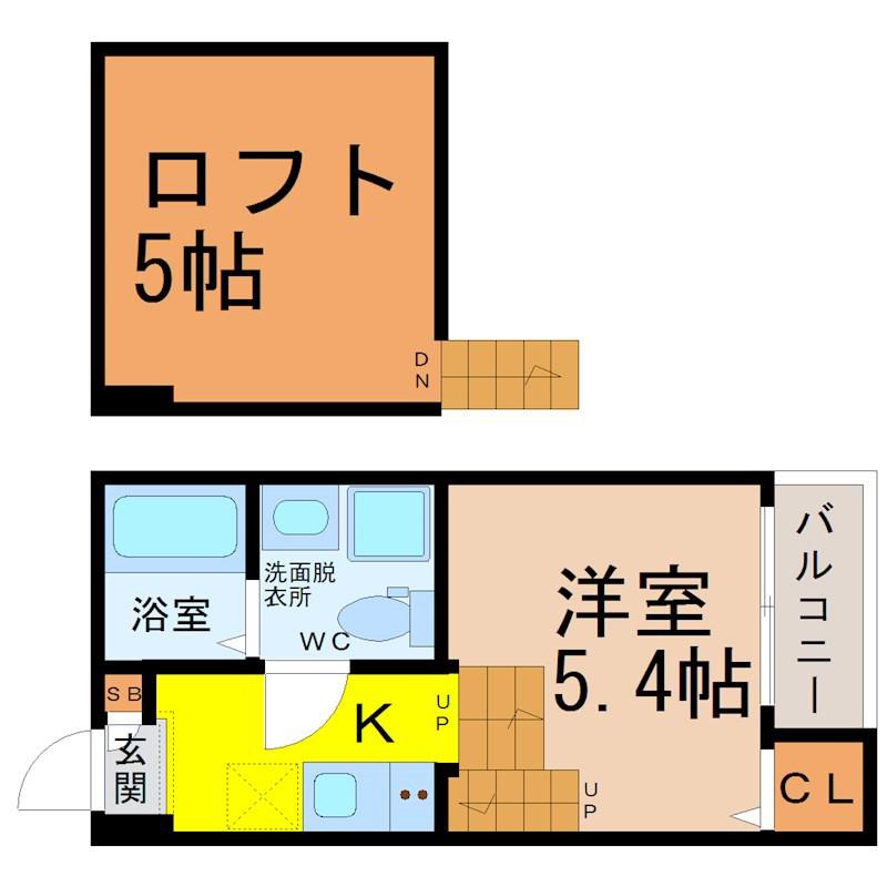 ハーモニーテラス山田II(1K/2階)の間取り写真