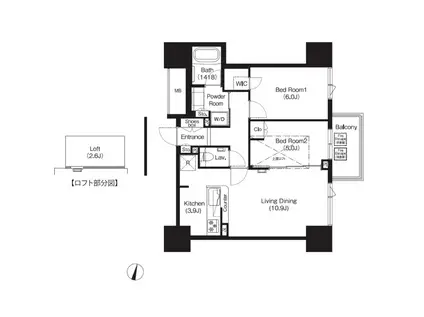 コンフォリア大宮(2LDK/11階)の間取り写真