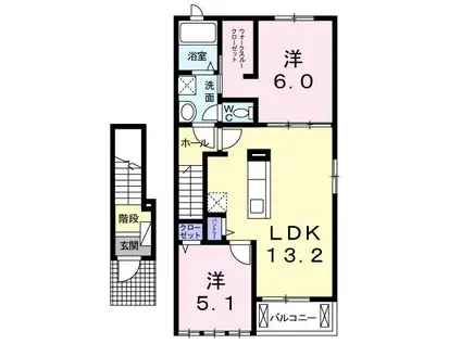 アリエスカーサ(2LDK/2階)の間取り写真
