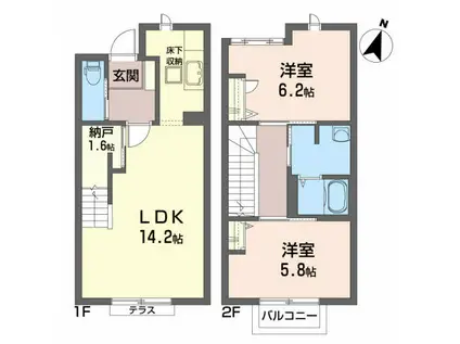 オーブF(2SLDK/1階)の間取り写真