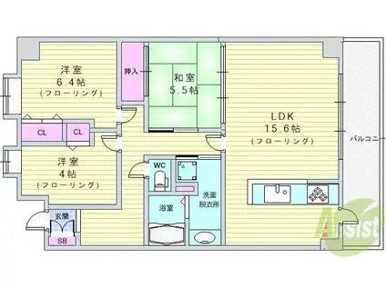 ウイング旭ヶ丘(3LDK/4階)の間取り写真