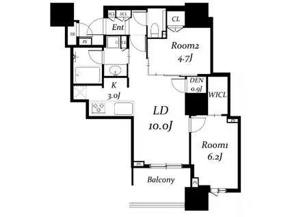 DEUX TOURS CANAL&SPA ウエスト(2LDK/28階)の間取り写真