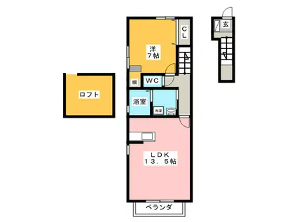 モデラート(1LDK/2階)の間取り写真