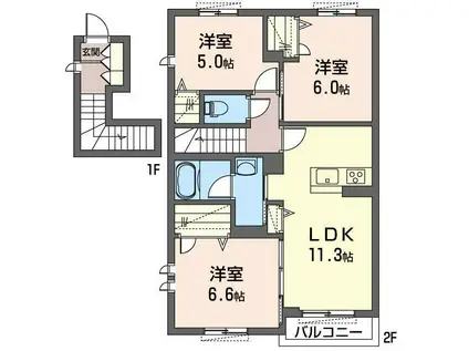 ブルームステージ三ツ池(3LDK/2階)の間取り写真