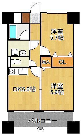 ニューシティアパートメンツ南小倉I(2DK/9階)の間取り写真