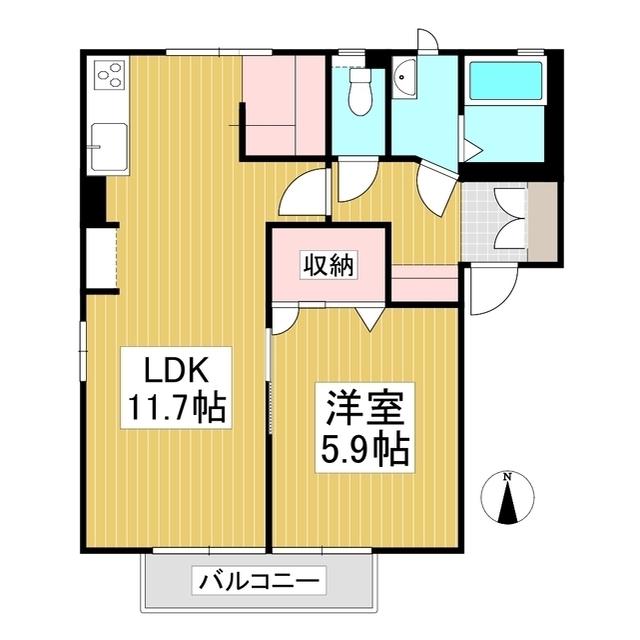 フレグランス四季B(1LDK/1階)の間取り写真