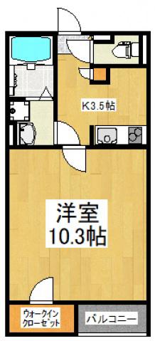 レオネクストレオスクエア(1K/2階)の間取り写真
