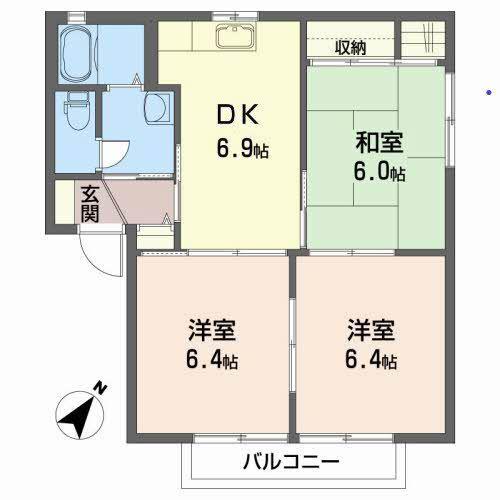 サンハイム あおい(3DK/2階)の間取り写真