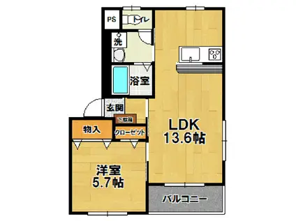 ジャスミンツクバ(1LDK/1階)の間取り写真